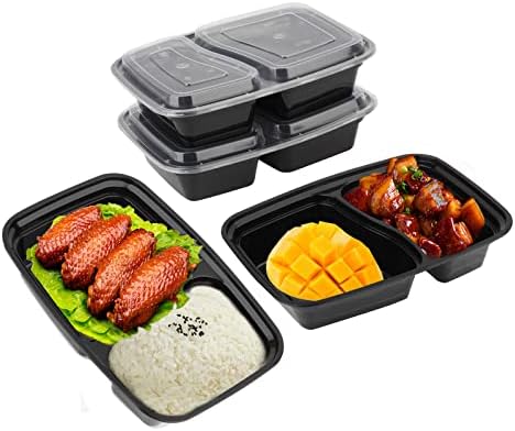 Hanmeze 50 Pack Bento Box, [32 גרם] 2 מיכלי הכנה של ארוחות תא עם מכסים -מיכלי אחסון מאכל